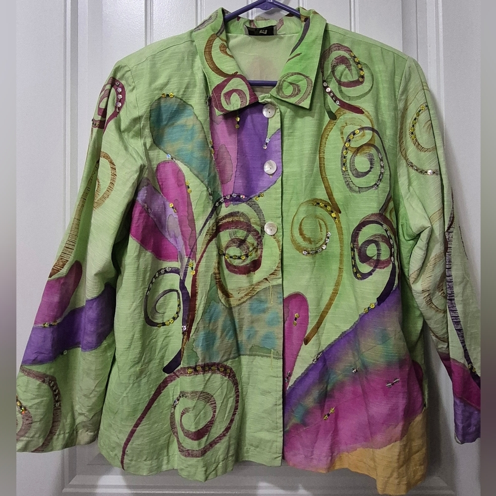 Womens Vintage Watercolor Abstract Print Blazer Size XXL
